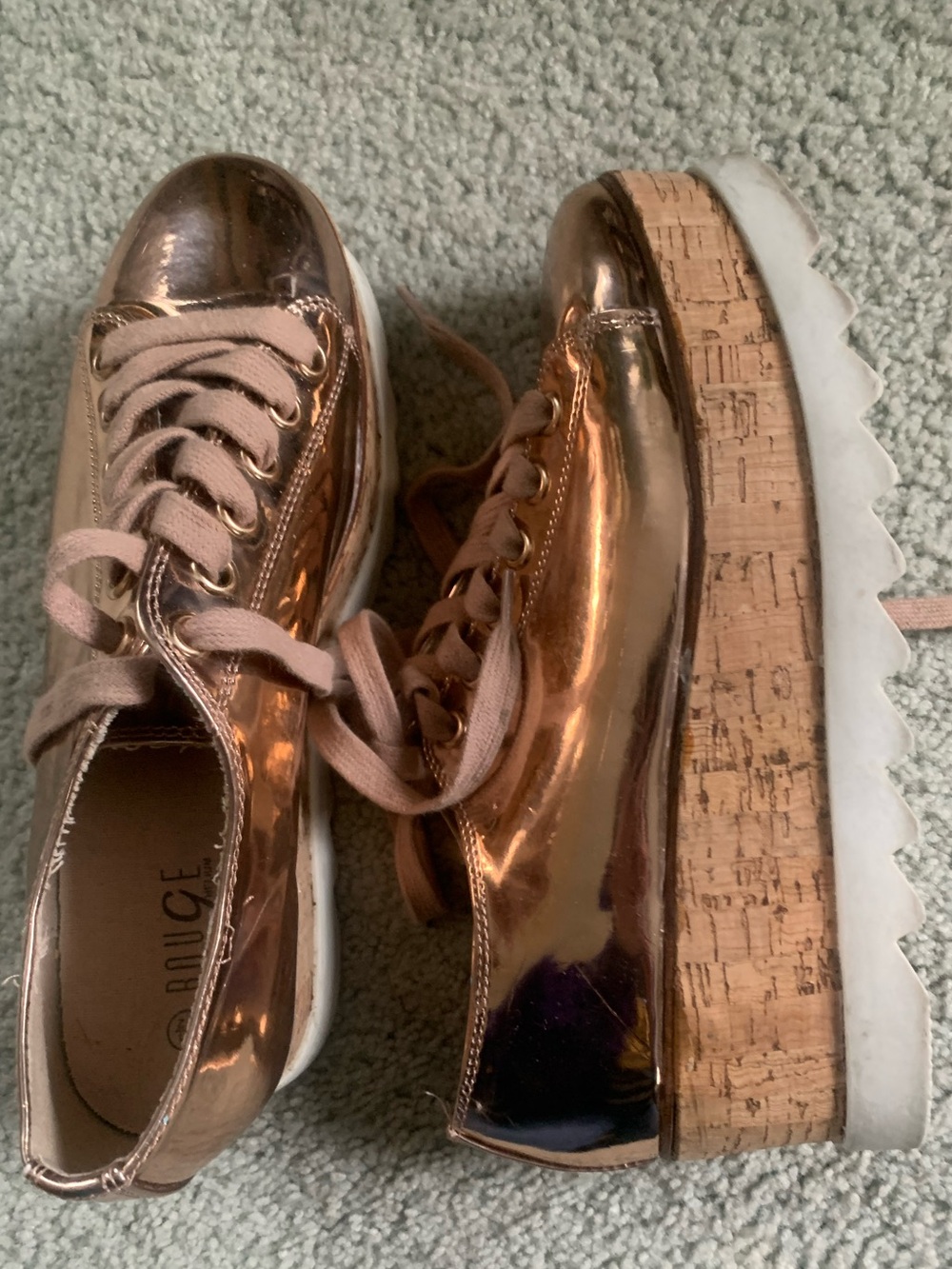 Rouge Helium Metallic Rose Gold Platform Wedge Sneakers
